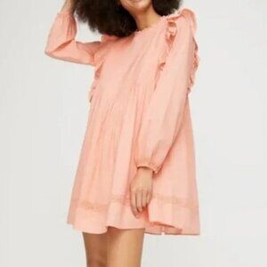 Aritzia Wilfred La Boheme Ruffle Elia Mini Dress Long Sleeve Peach Orange Sz XS